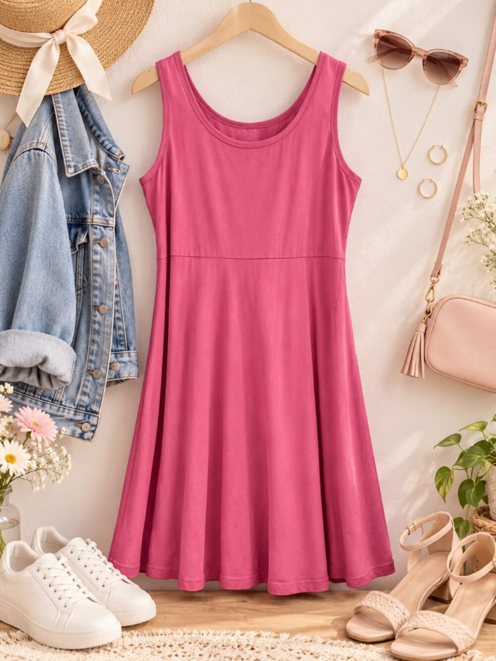 Herou XL Pink Sleeveless Fit & Flare Dress Soft Stretch Knit